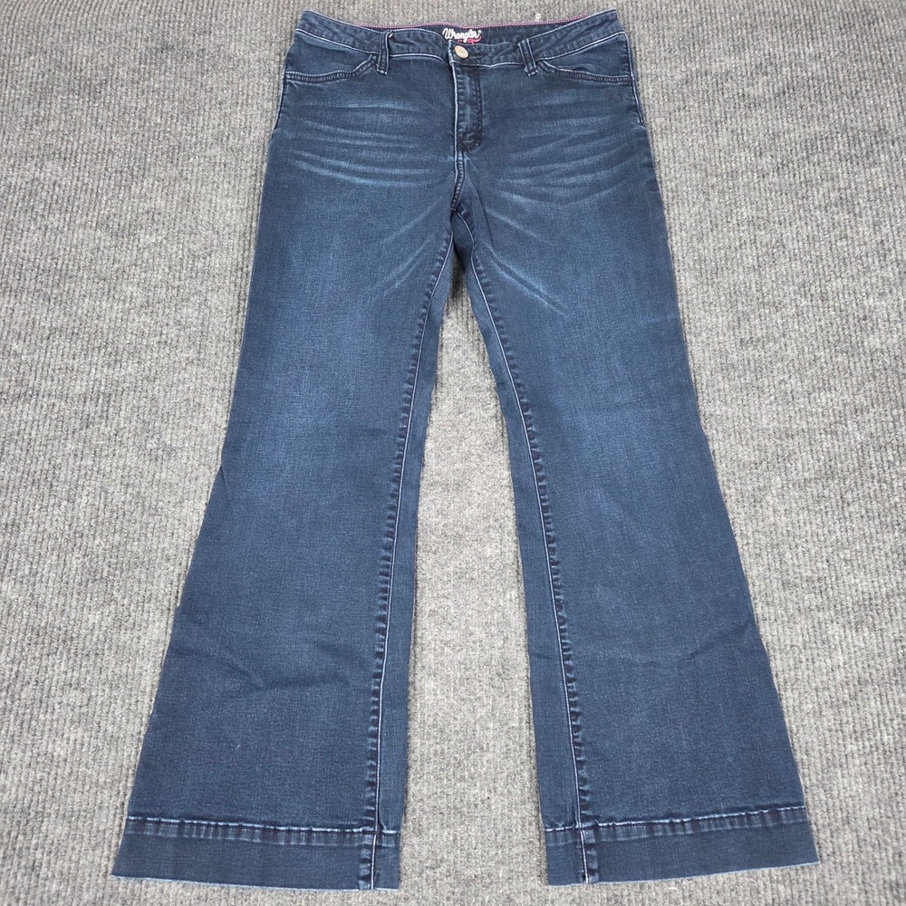Wrangler Womens Dark Wash Flare Leg Jeans Size 15/16 x 32 09MWVWAB Stretch Denim